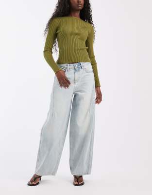 Motel Low Slung Roomy Jeans In Blue