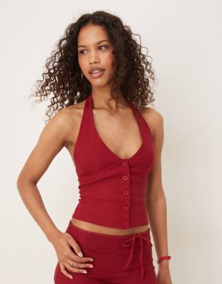 Motel Motel low-waist belted tailored shorts in red