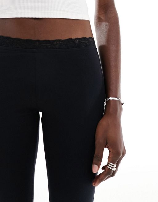 Lace-trimmed Stretch-jersey Flared Leggings In Black
