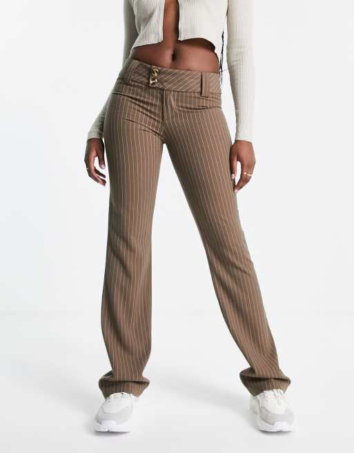 Motel low waist slim fit trousers co-ord in brown pinstripe