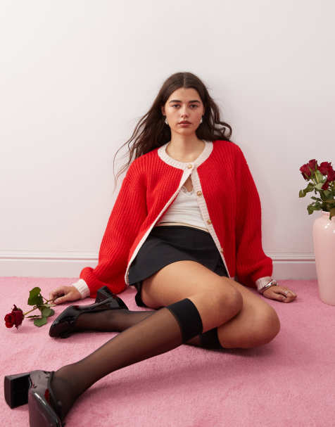 Motel Luciana chunky contrast cardigan in red and pink - view 1