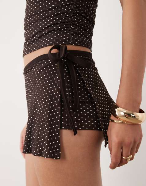 Motel Luel wrap skort in micro polka brown print -part of a set - view 1