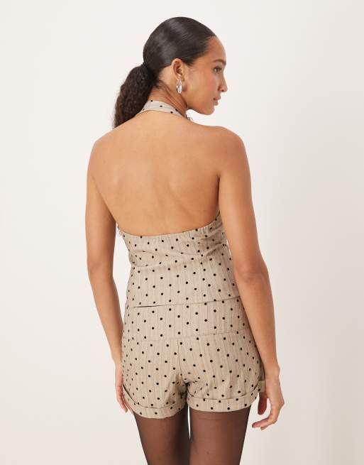 Motel - Lumin - Beige shorts i minilængde med polkaprikker, 5 af 5