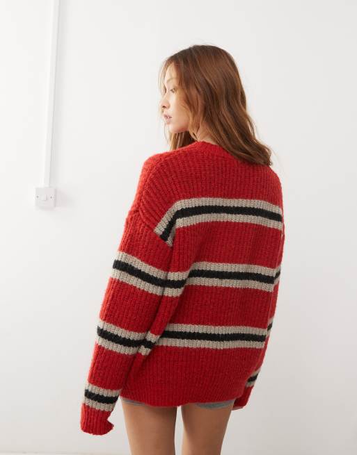 Motel Lunet chunky striped knit jumper in red and black ASOS - Main Image