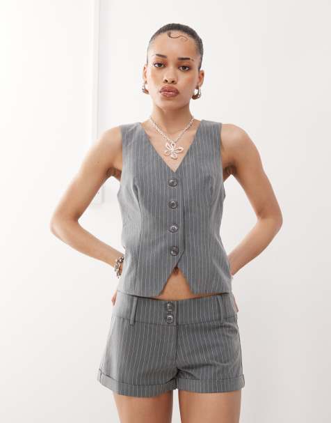Motel luno button front waistcoat co-ord in pinstripe grey - view 1