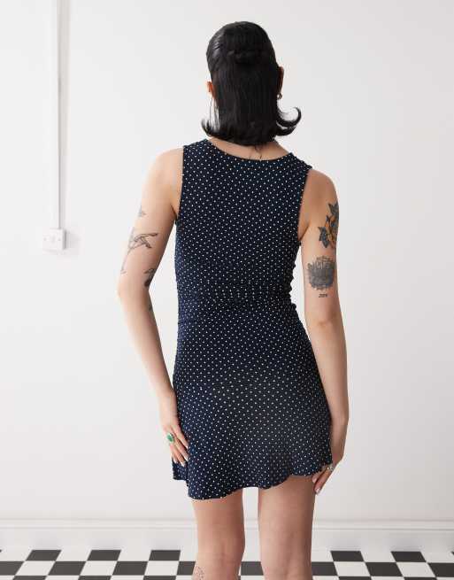 Motel luscian polka dot mini dress in navy | ASOS