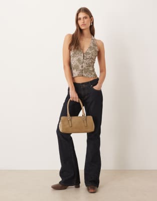Motel Mabli Textured Halterneck Top In Brown