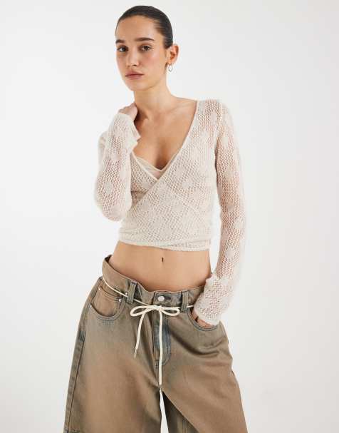 Motel Maeko wrap around light knit top in ecru - view 1