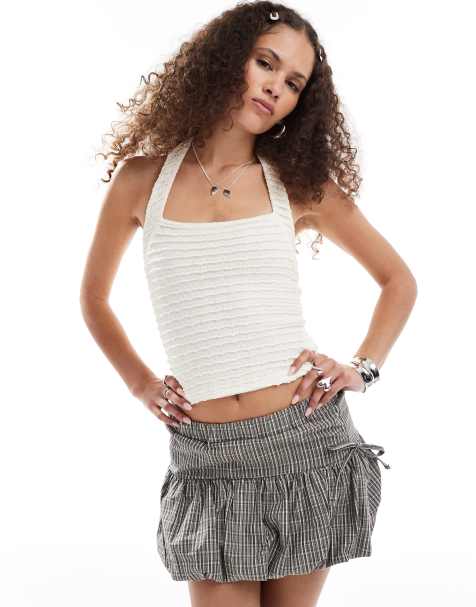 Motel maggha crinkle halter top in white - view 1