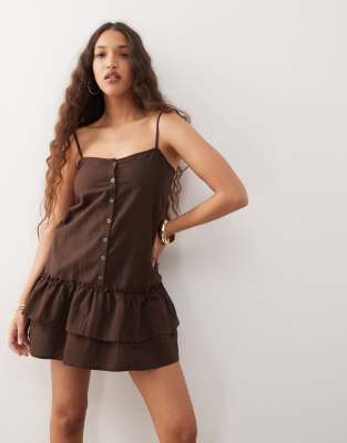 Motel Mailina Button Detail Linen Mini Dress