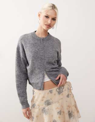 maira zip up knit cardigan jacket in gray