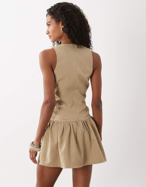 Motel - Makana - Diepuitgesneden mini jurk in beige, 2 van 4