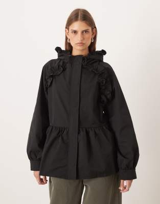 Motel Malcari Peplum Jacket With Hood In Black