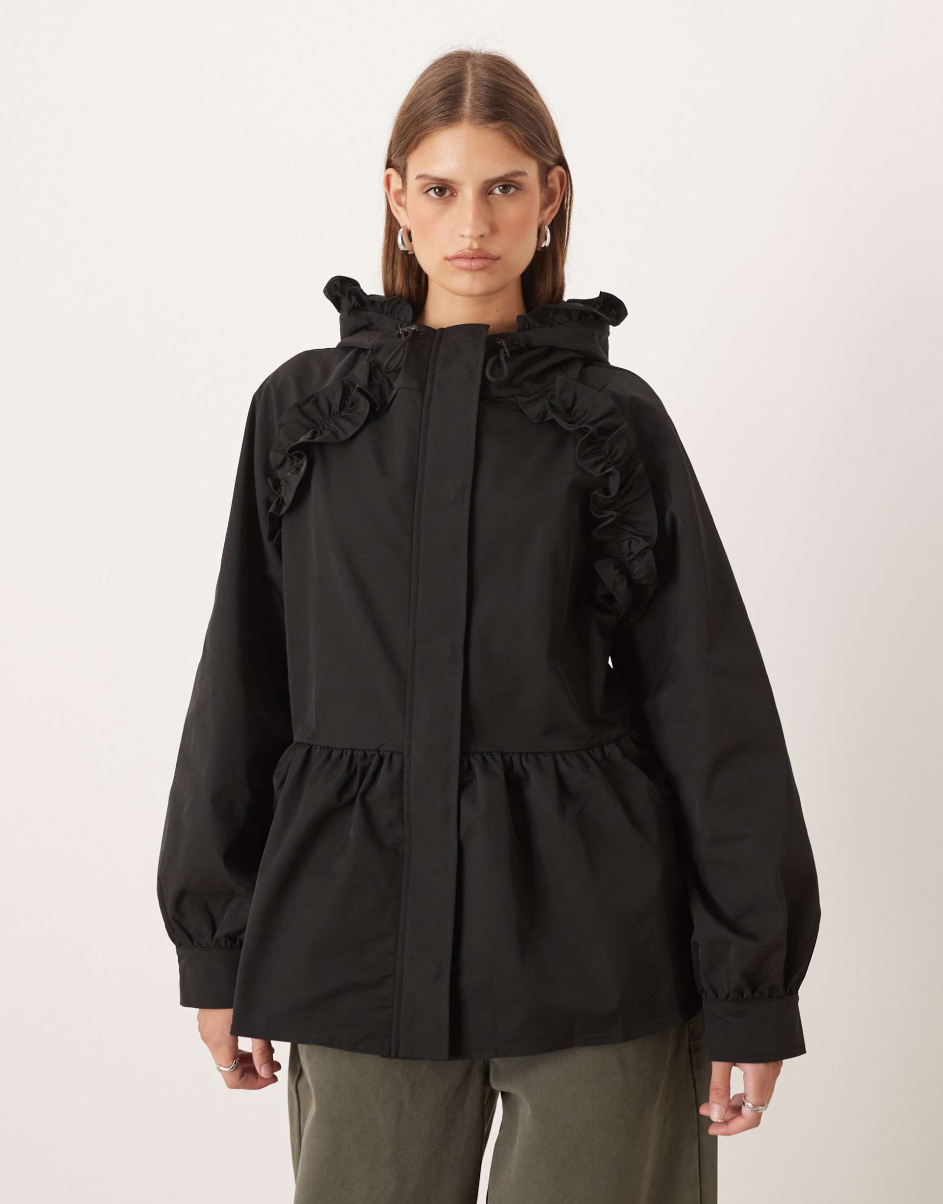 motel malcari peplum jacket with hood in black