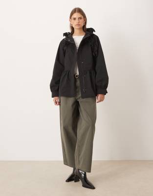 Motel Malcari Peplum Jacket With Hood In Black