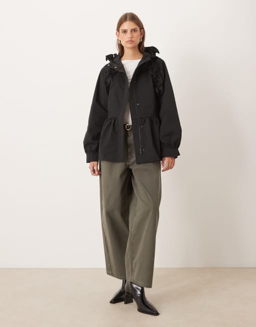 Motel Malcari peplum jacket with hood in black | ASOS