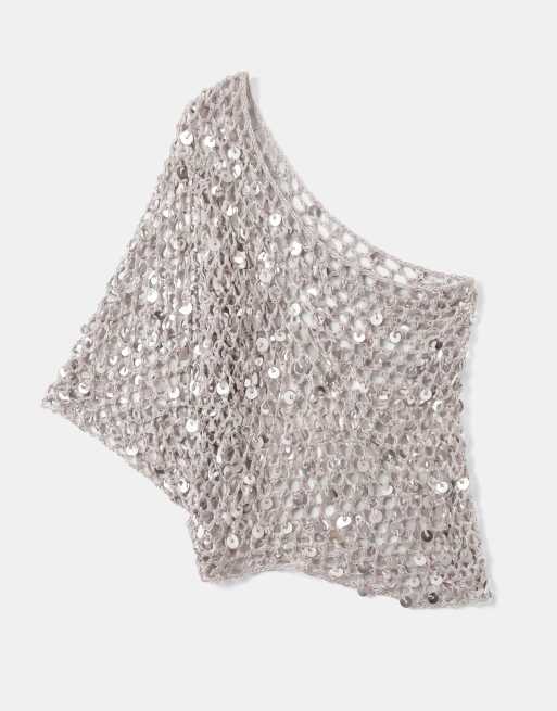 Motel Maliha gehaakte gebreide poncho in zilver, 6 van 7