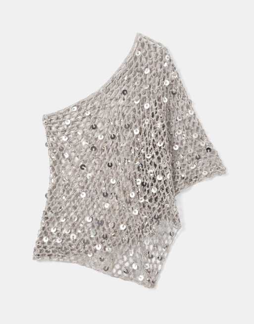 Motel Maliha Häkelstrick-Poncho in Silber, 5 von 7