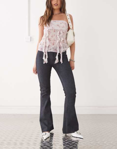 Motel malvinas flared denim trouser co-ord in dark indigo - view 1