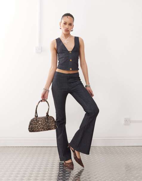 Motel malvinas flared denim trouser co-ord in dark indigo