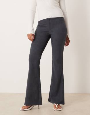 Motel Malvinas Tailored Flared Pinstripe Pants In Gray
