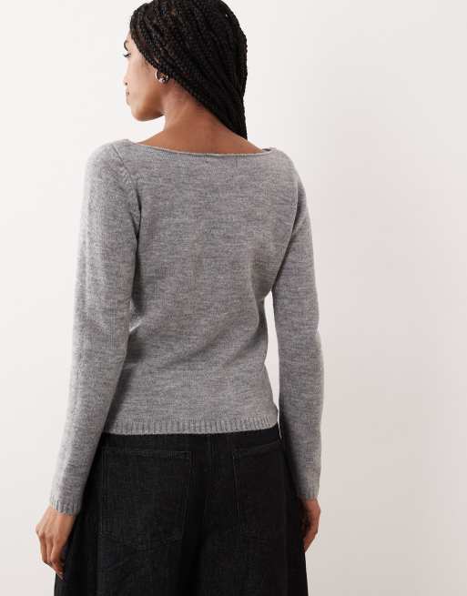 Motel Manahi pearl detail boat neck sweater in gray, 4 of 4