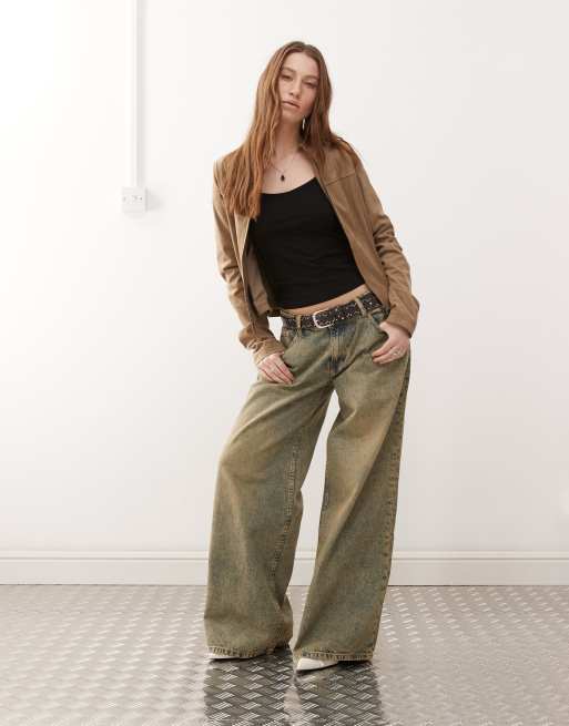Motel mandy faux suede moto jacket in walnut, 2 of 4