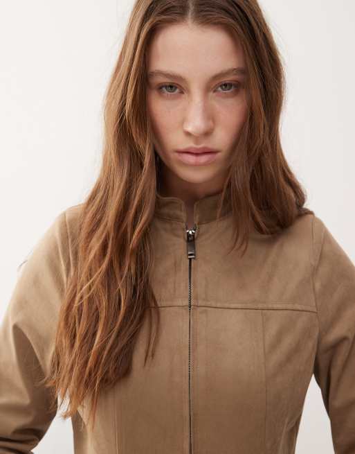 Motel mandy faux suede moto jacket in walnut, 4 of 4