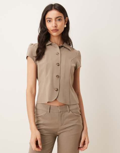 Motel Maorah co-ord tailored collared blouse in light taupe - view 1