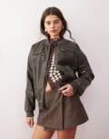 [Motel] Motel Marco distressed faux leather bomber jacket in black XL Distressed Black