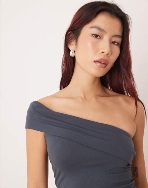Motel Marga off shoulder bandeau style top in ocean storm - view 1