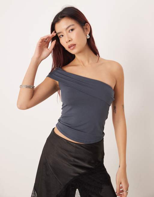 Motel Marga off shoulder bandeau style top in ocean storm, 2 of 4