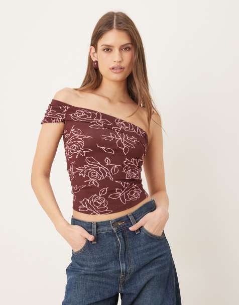 Motel Marga one shoulder bandeau top top in maroon rose detail - view 1