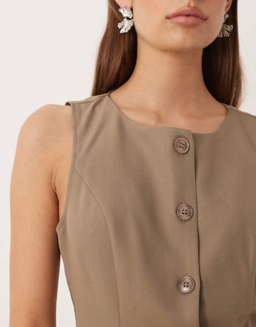 Motel – Marina – Elegantes Minikleid in Taupe mit Knopfleiste, 2 von 4