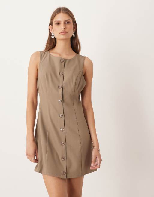 Motel Marina tailored button detail mini dress in taupe, 4 of 4