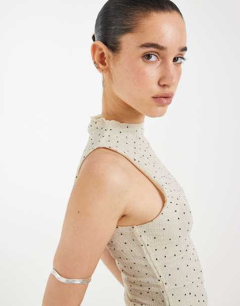 Motel Marista polka mesh plisse top in cream - view 1