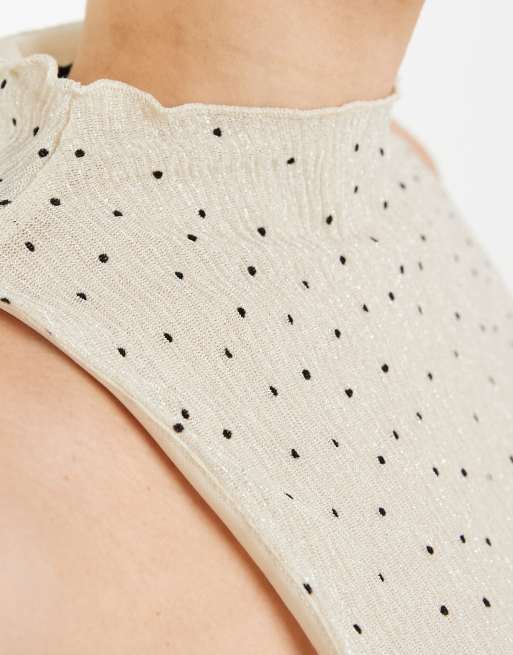 Motel Marista polka mesh plisse top in cream, 3 of 4