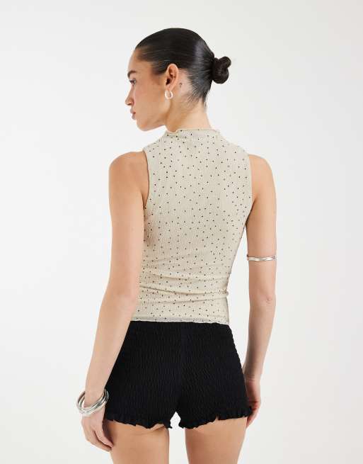 Motel Marista polka mesh plisse top in cream, 4 of 4