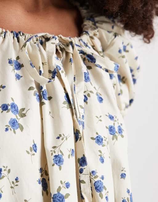 Motel - Marlowe - Vestito milkmaid grigio chiaro a fiori, 3 di 4