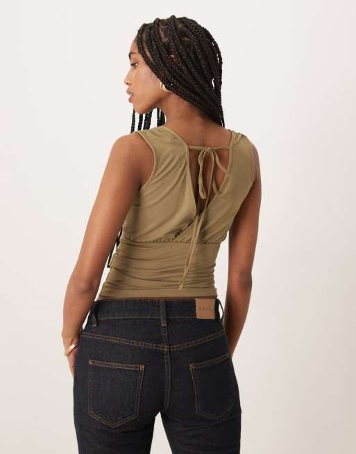 Motel - Marti - Top met V-hals in kaki, 4 van 4