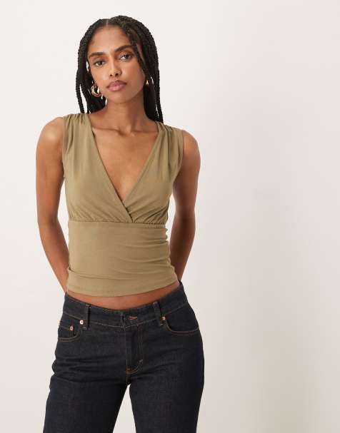 Motel Marti v neck top in khaki