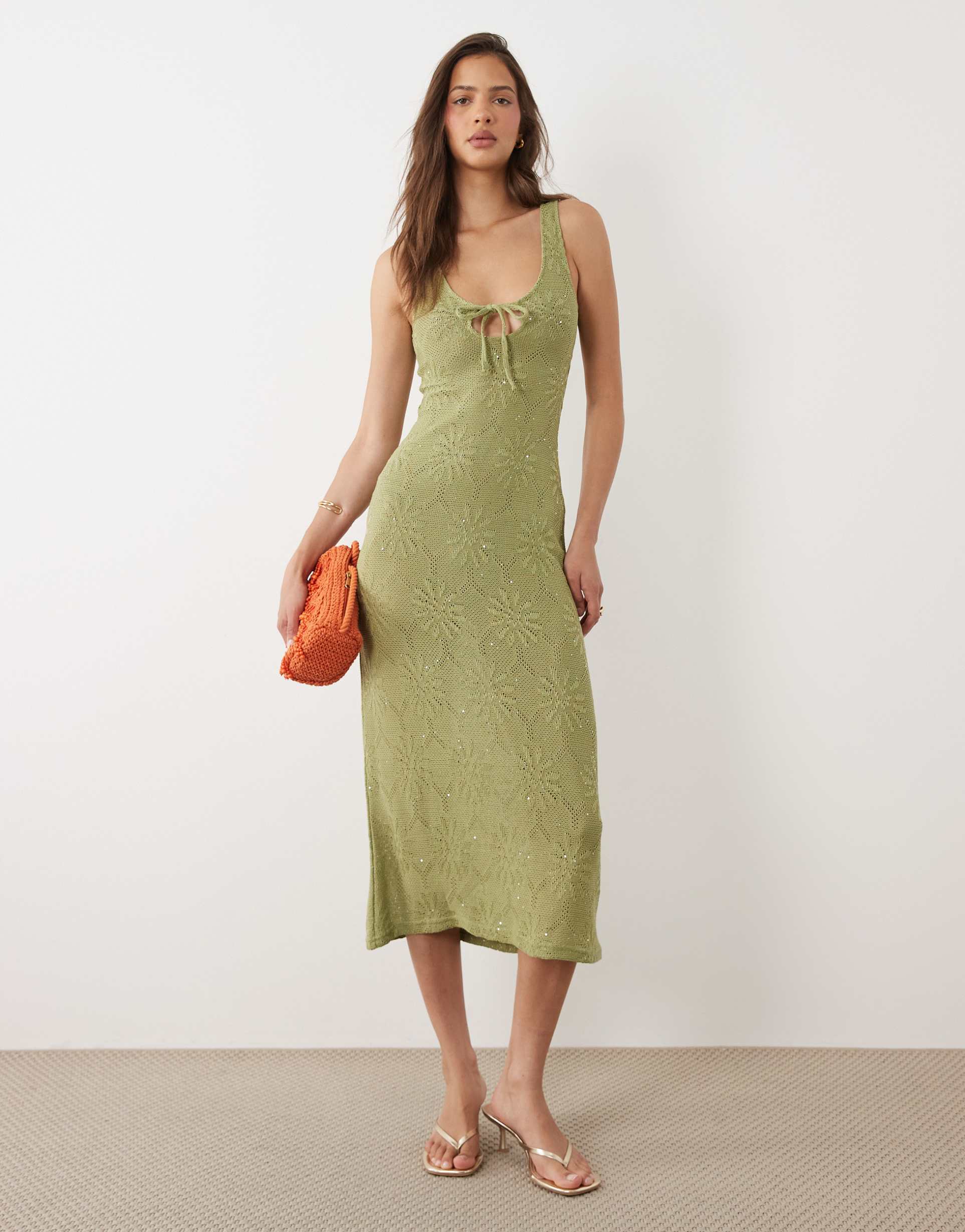 motel masela knit maxi dress in olive