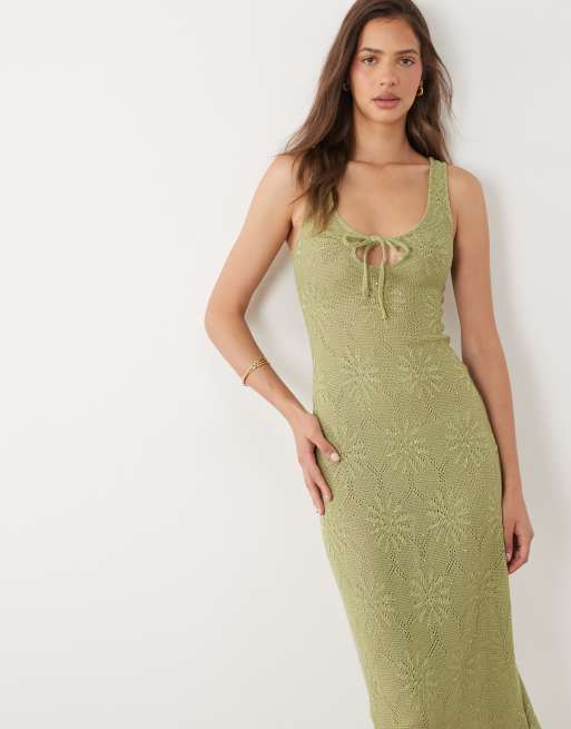 Motel Masela knit maxi dress in olive, 3 of 4