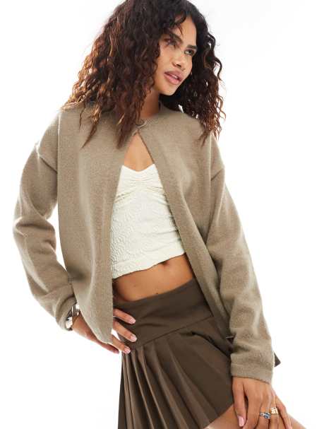 Motel Maureen top button cardigan in taupe - view 1