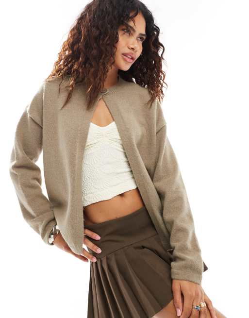 Motel maureen top button cardigan in taupe