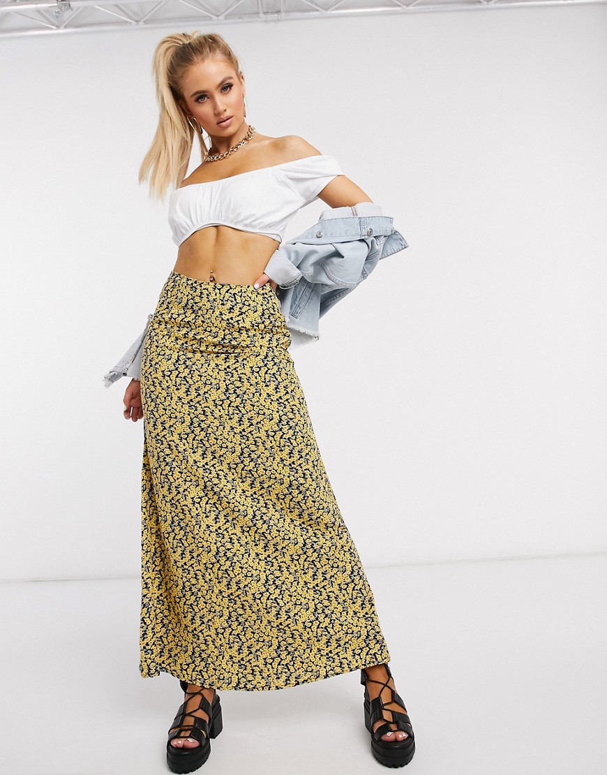 Motel Maxi Skirt In Ditsy Floral Print-yellow