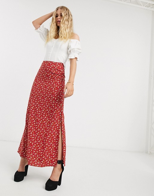 Motel maxi skirt with thigh splits in floral