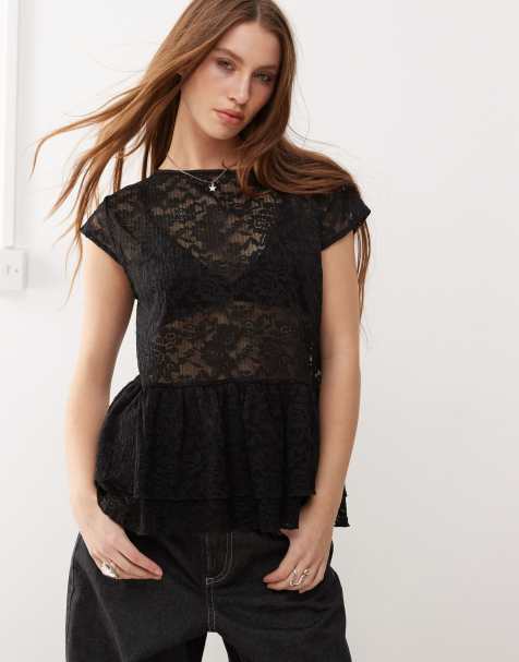 Motel mayumi lace peplum top in black - view 1