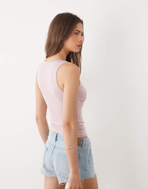 Motel Melika cupro plunge top in dusty pink, 3 of 4