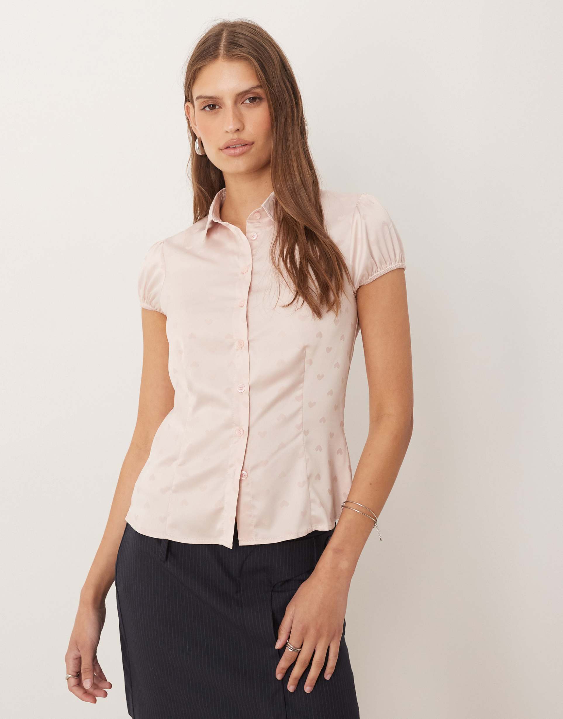 motel meline satin jacquard blouse in pink